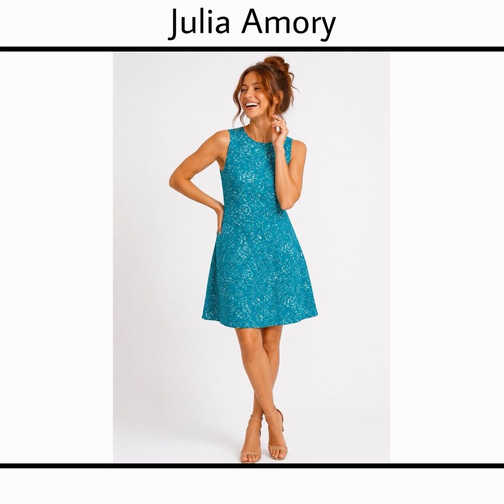 NWT JULIA AMORY Size Large Baby Jane Sleeveless Dress Turquoise Floral Boho